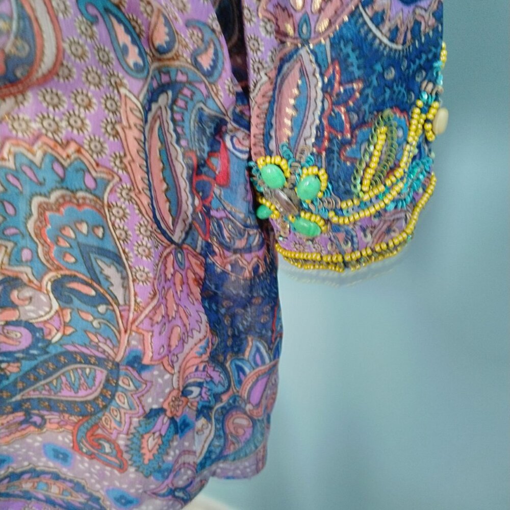 Summer Silk Print Beaded Tunic - Picture 5 of 9